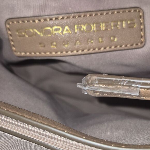 Sondra Roberts Squared Animal Print Taupe Crossbody Tote Bag - Picture 9 of 11